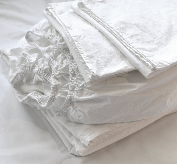 Softly Washed 100% Cotton Poplin Sheet Collection-WHITE - Linen Salvage Et Cie