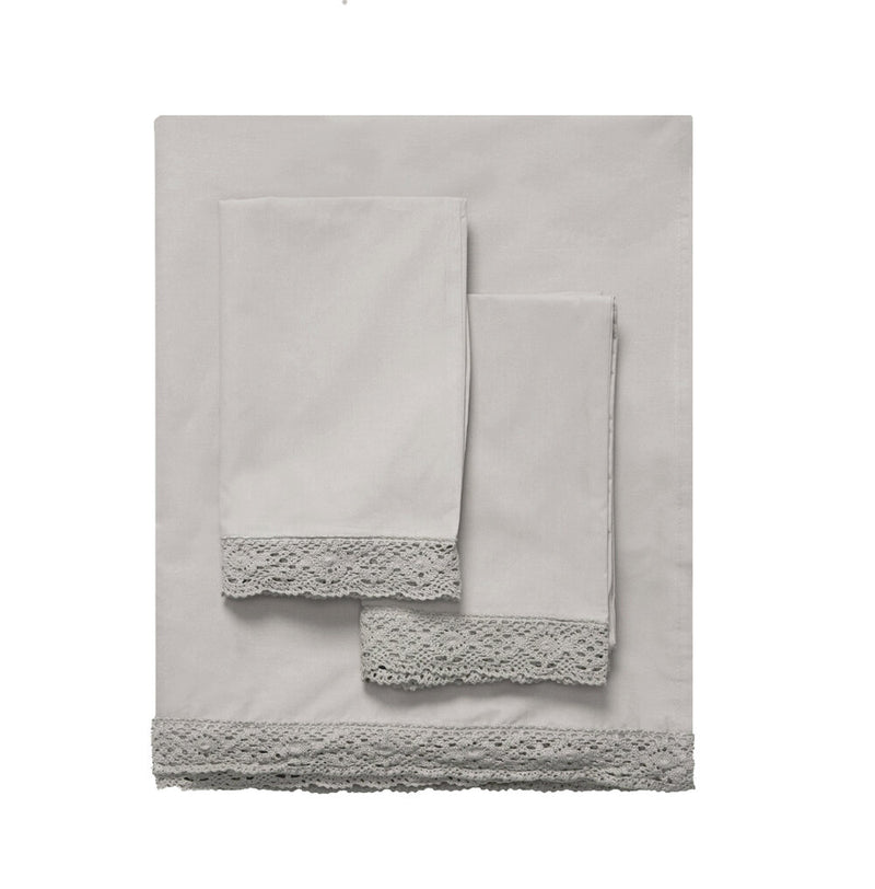 Chelsea Crochet Edge Sheet Set - Soft Grey - Linen Salvage Et Cie