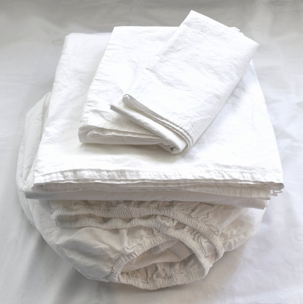 Perfect Poplin Sheet Collection - White - Linen Salvage Et Cie