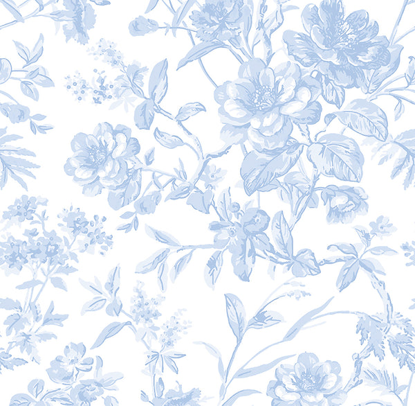 French Toile Printed Fabric-Soft Blue - Linen Salvage Et Cie