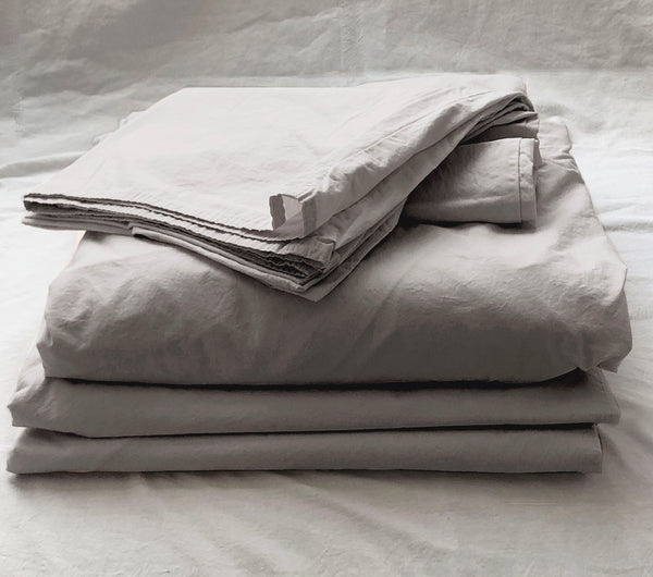 Softly Washed 100% Cotton Poplin Sheet Set-Soft Grey - Linen Salvage Et Cie