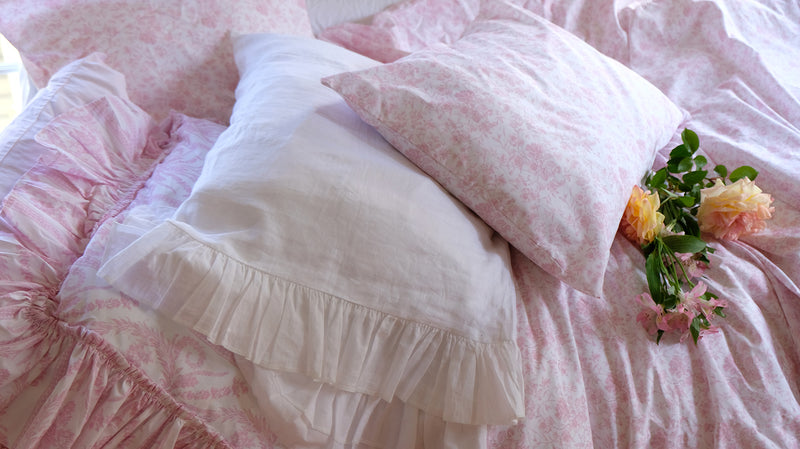 French Toile Bedding -Soft Rose - Linen Salvage Et Cie