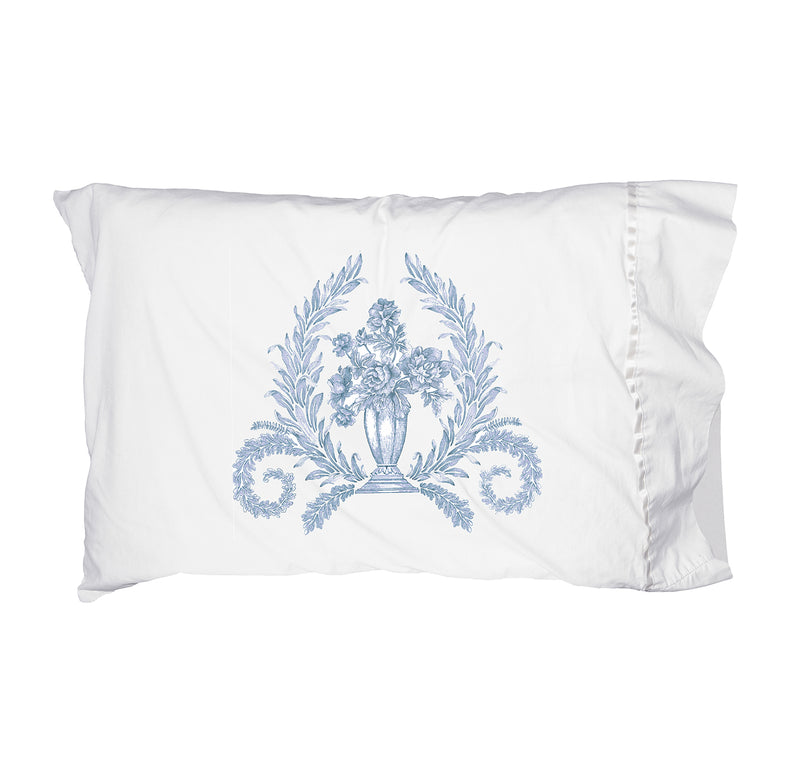 NEW! Toile Bouquet Pillowcase Set/2 -Soft Blue - Linen Salvage Et Cie