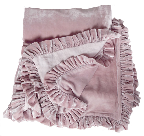 Silk Velvet Ruffle Throw - Rose Blush - Linen Salvage Et Cie