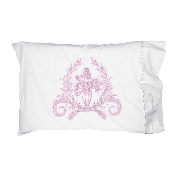 NEW! Toile Bouquet Pillowcase Set/2 -Pink - Linen Salvage Et Cie