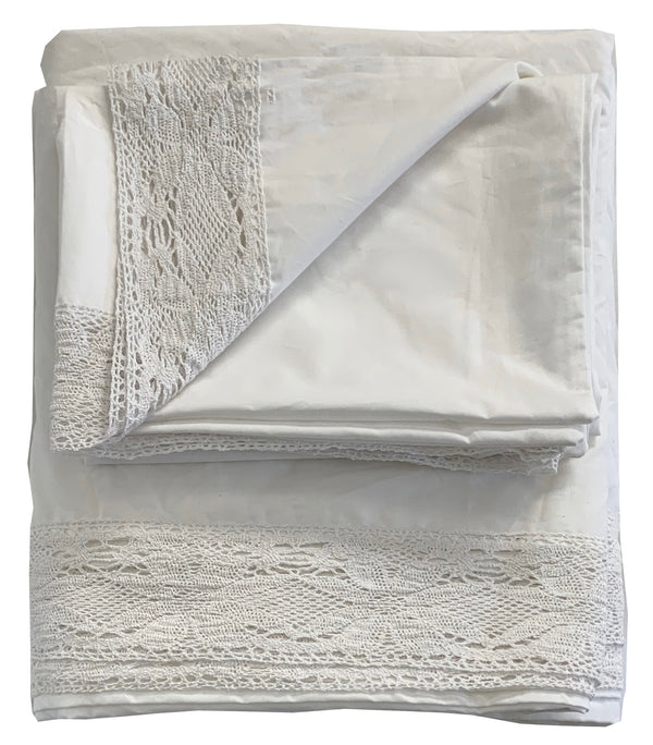 Anna Crochet Edge Sheet Collection - White - Linen Salvage Et Cie